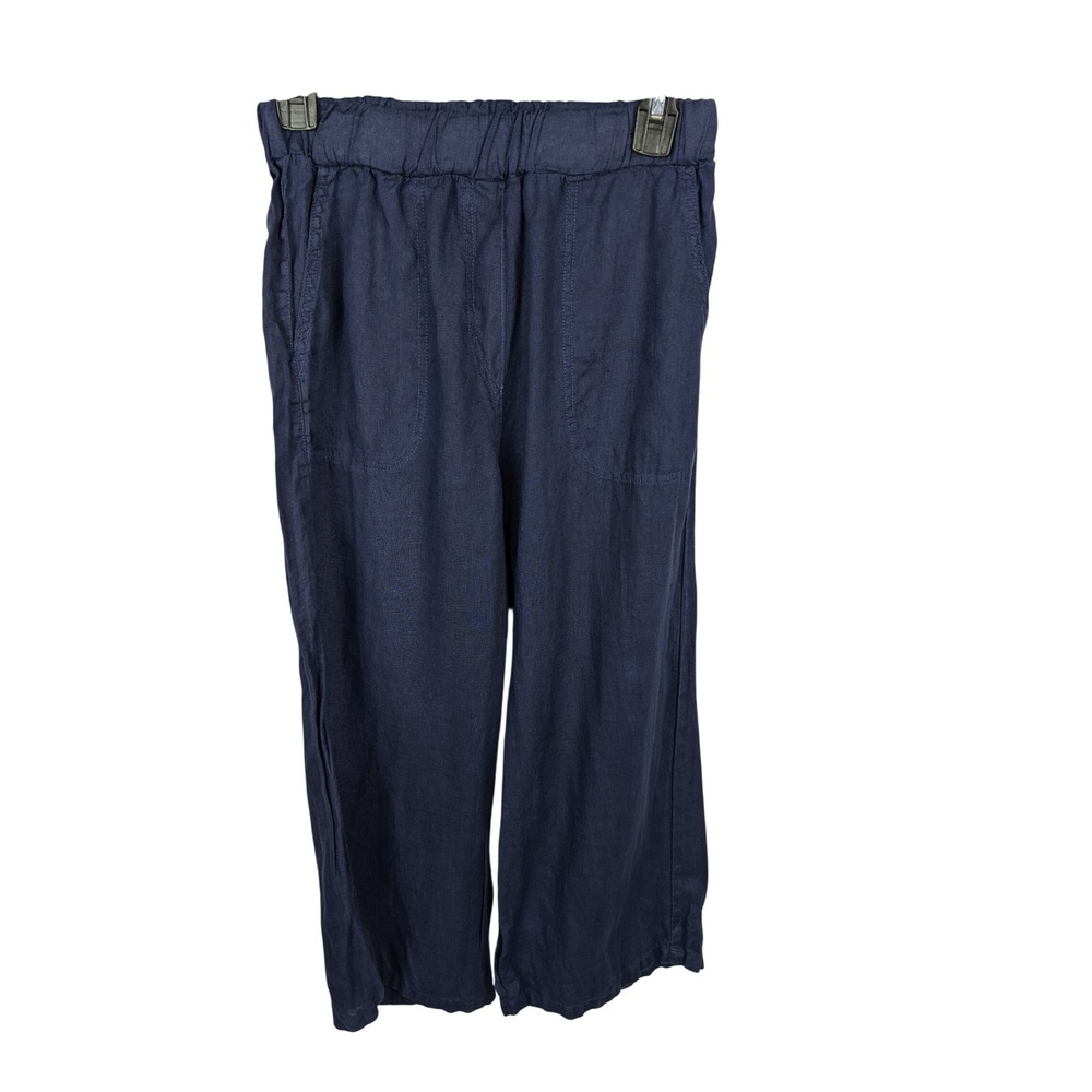 Cut Loose Womens Navy Blue 100% Linen Cropped Wide Leg Pants Size XS Made in USA